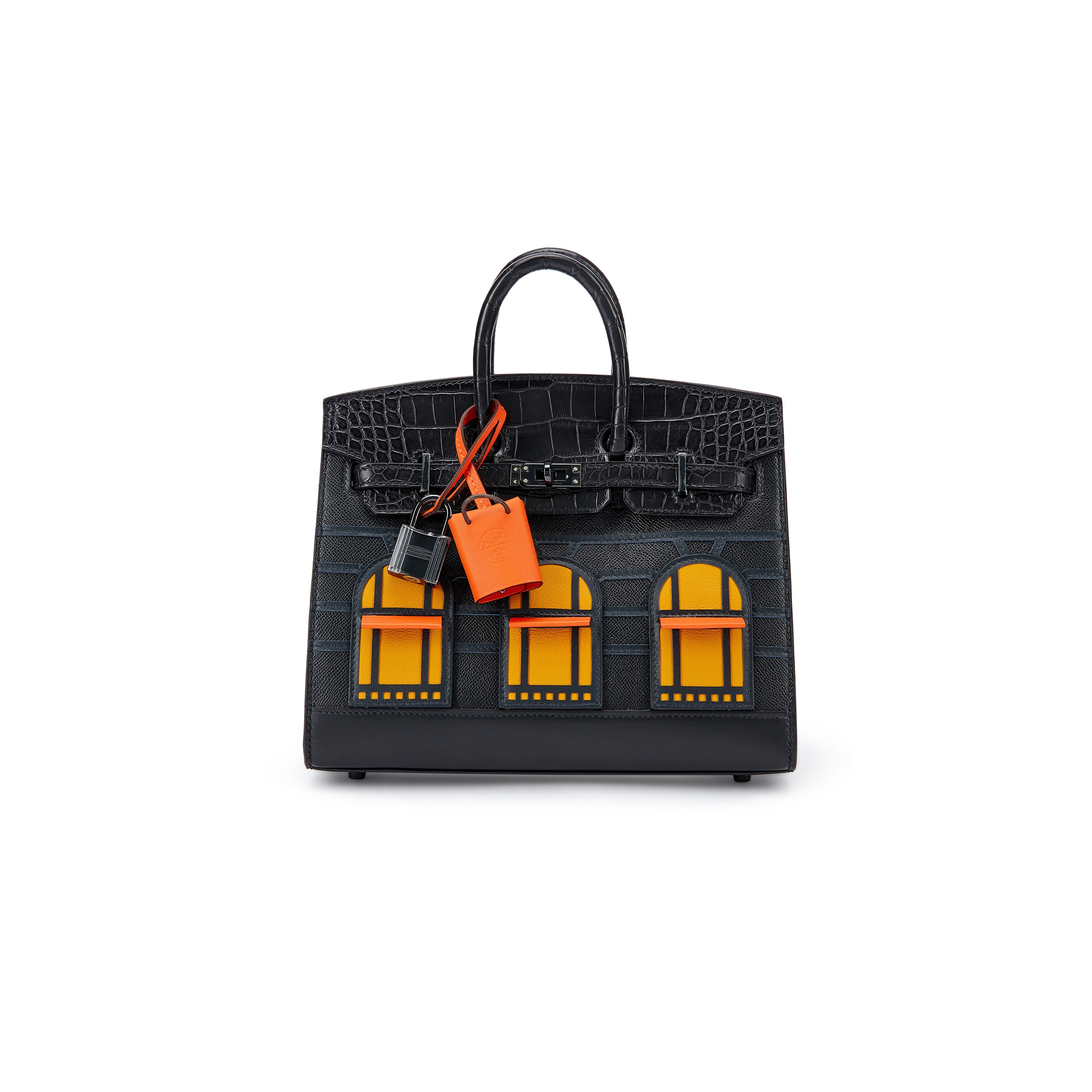 HERMES MASTER BIRKIN 20 BLACK CROCODILE LEATHER CURTAIN BAG BK20 (20*16*11cm)